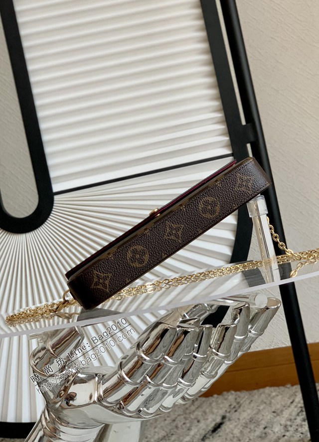 LV專櫃經典款老花特級全鋼法國原廠皮Woc鏈條包 M61276 路易威登POCHETTE FéLICIE鏈條包 dn1215